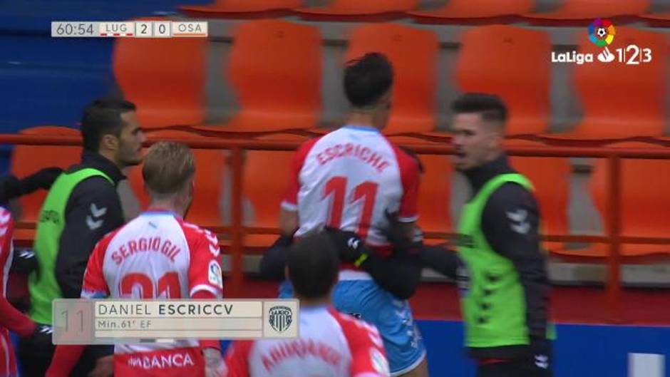Gol de Daniel Escriche (2-0) en el Lugo 2-2 Osasuna