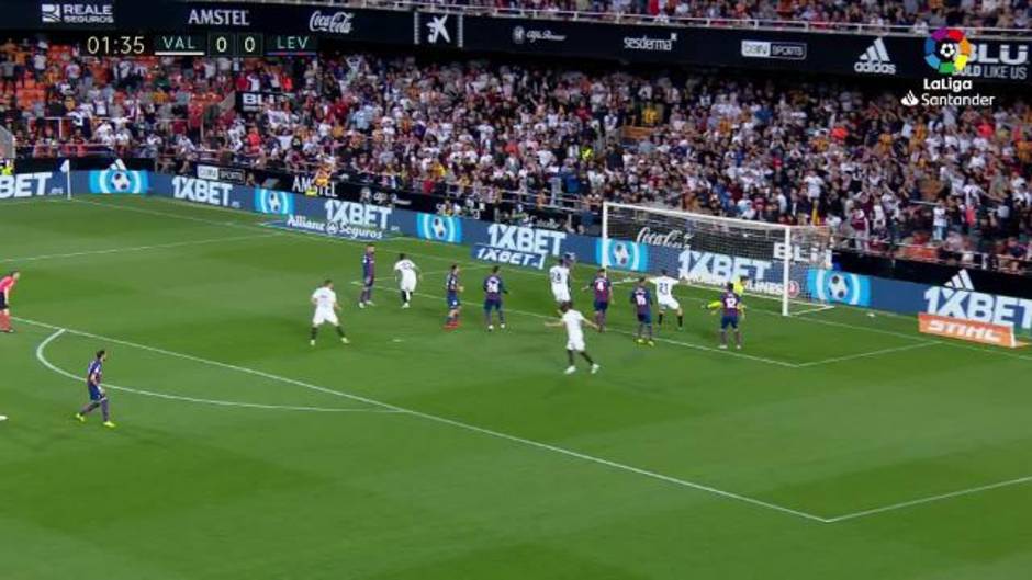 Gol de Santi Mina (1-0) en el Valencia 3-1 Levante