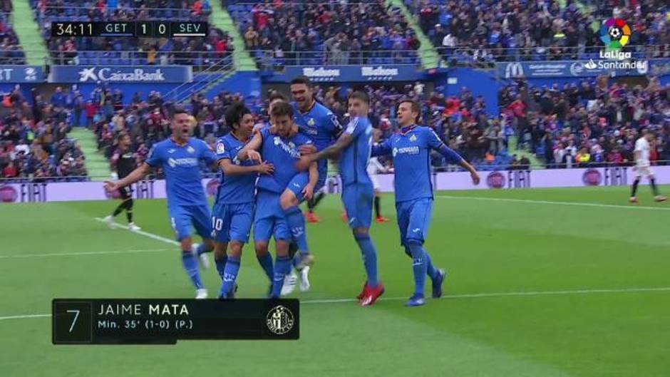 Gol de penalti de Jaime Mata (1-0) en el Getafe 3-0 Sevilla