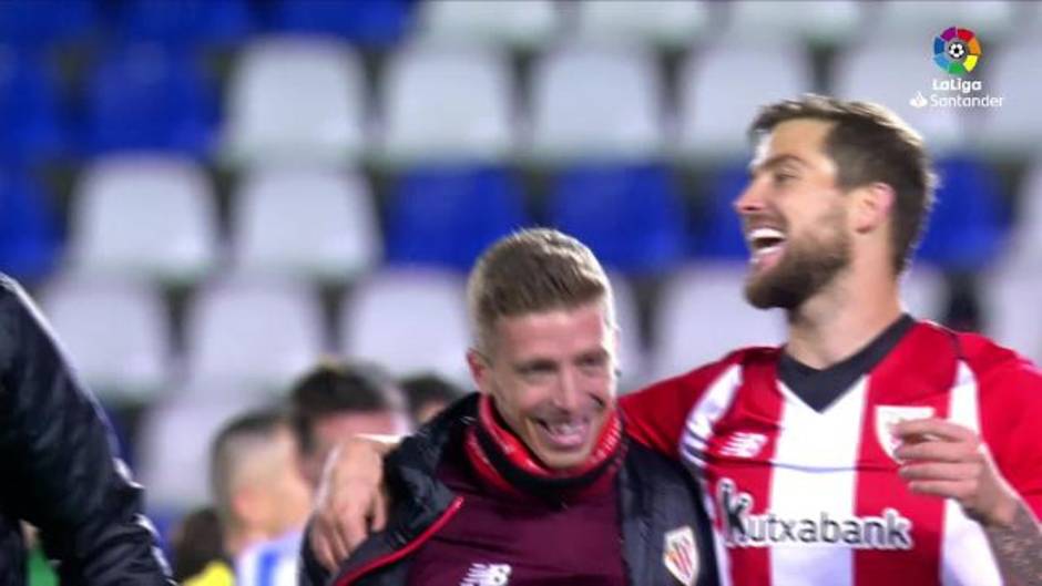 Así celebra el Athletic su victoria en Butarque