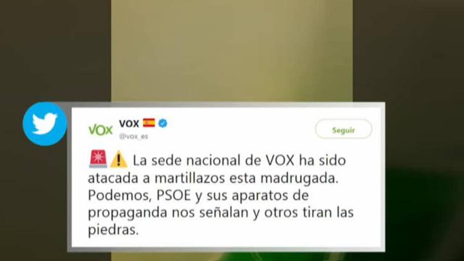 Atacan con piedras la sede de Vox en Madrid