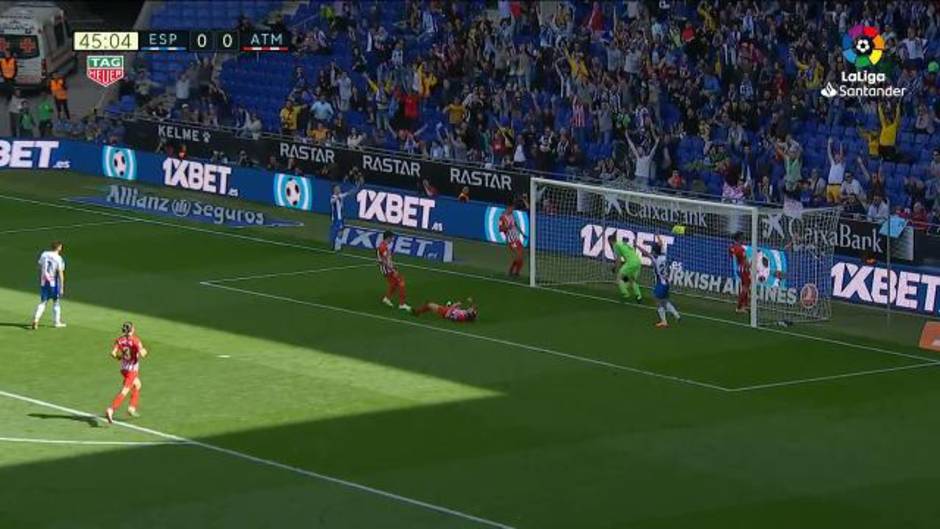 Gol de Godín (1-0) en el Espanyol 3-0 Atlético de Madrid