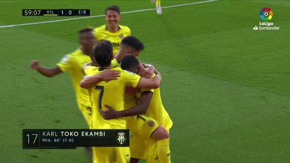 Gol de Karl Toko (1-0) en el partido del Villarreal 1-0 Eibar