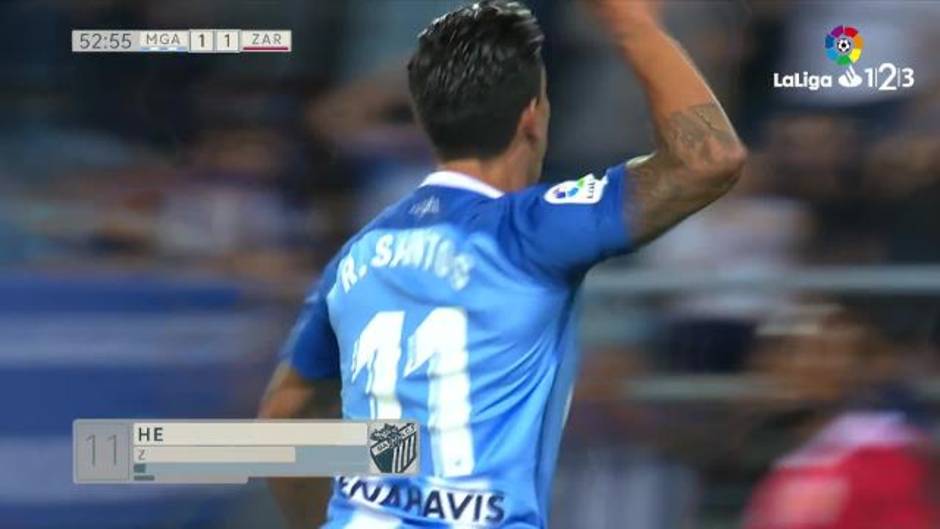LaLiga 123 (J40): Gol de Renato Santos (Málaga CF) que supone el 1-1 en el Málaga 3-1 Zaragoza