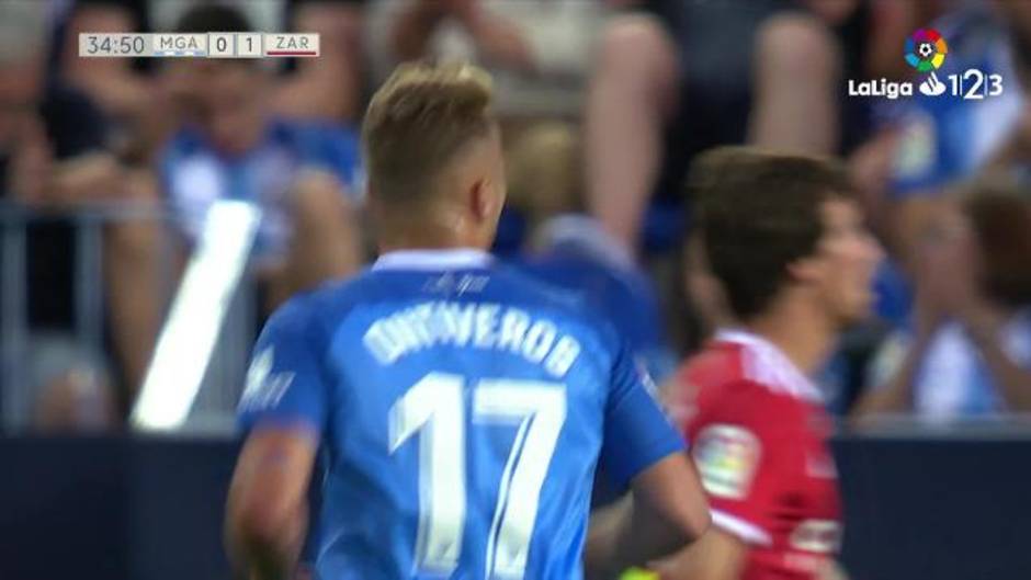 LaLiga 123 (J40): Ocasión de Ontiveros (Málaga CF) en el 3-1 en el Málaga 3-1 Zaragoza