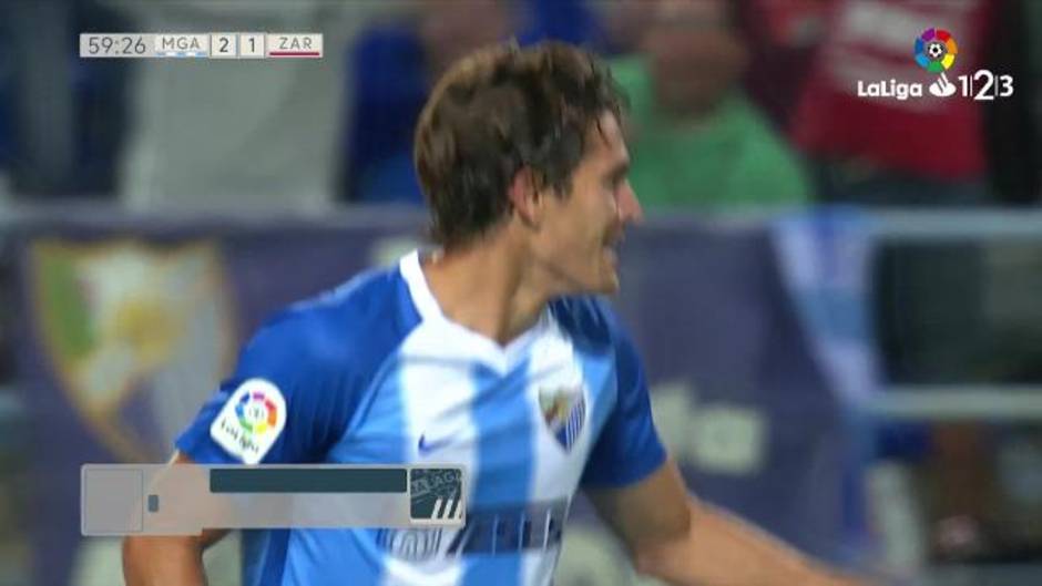 LaLiga 123 (J40): Gol de Gustavo Blanco (Málaga CF) que supone el 2-1 en el Málaga 3-1 Zaragoza