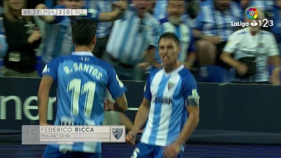 Gol de Ricca (2-0) en el Málaga 3-0 Elche
