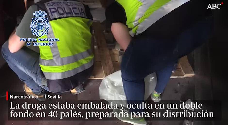 La Policía Nacional incauta en Sevilla más de tres toneladas de hachís ocultas en palés que transportaban baldosas de mármol