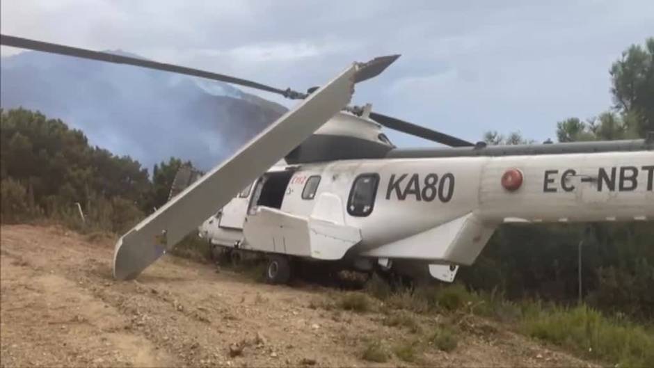 Un helicóptero se estrella, sin víctimas, cuando transportaba a 19 miembros de un retén en el incendio de Sierra Bermeja