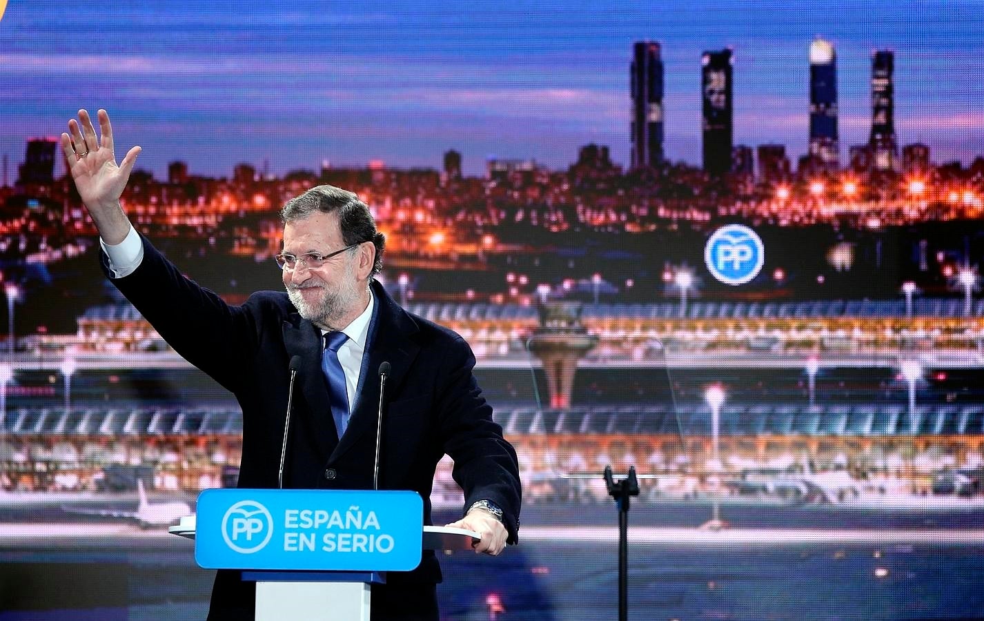 El presidente del Gobierno, Mariano Rajoy, durante su intervención en el acto de inicio de la campaña electoral. 