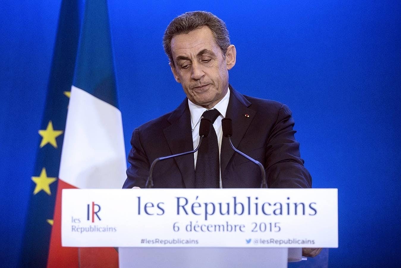 El expresidente y líder del partido de derecha «Los Republicanos», Nicolas Sarkozy, durante su discurso después de conocer los resultados electorales en los comicios regionales