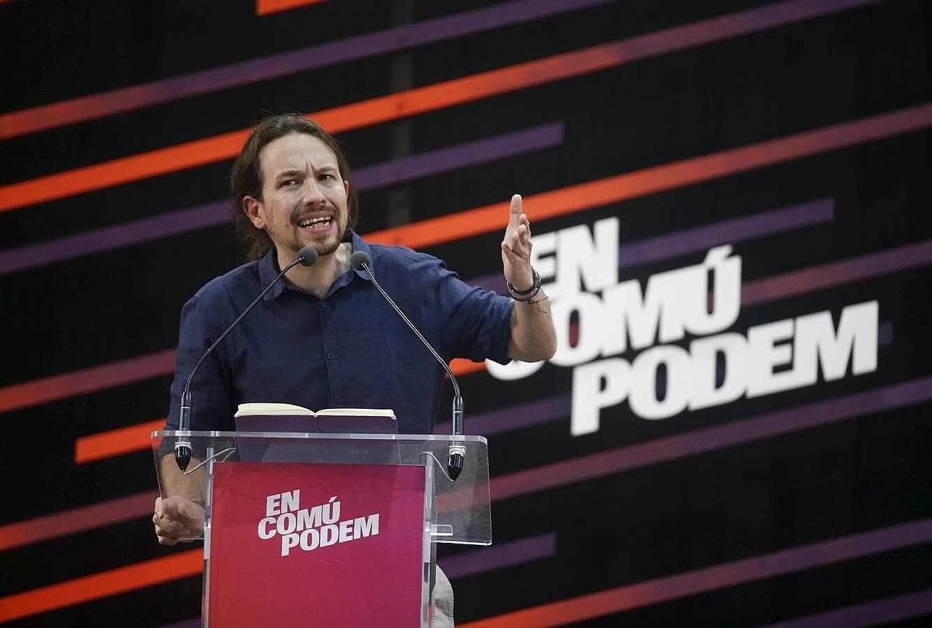 Pablo Iglesias, durante su intervenció en el acto central de campaña de En Comú Podem