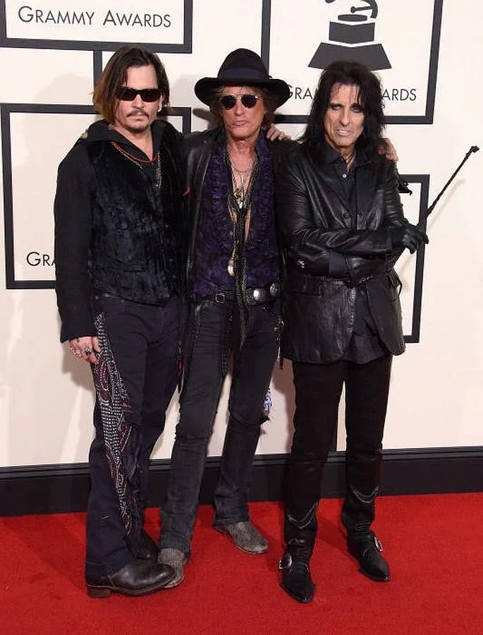 Johnny Depp, con Alice Cooper y Joe Perry