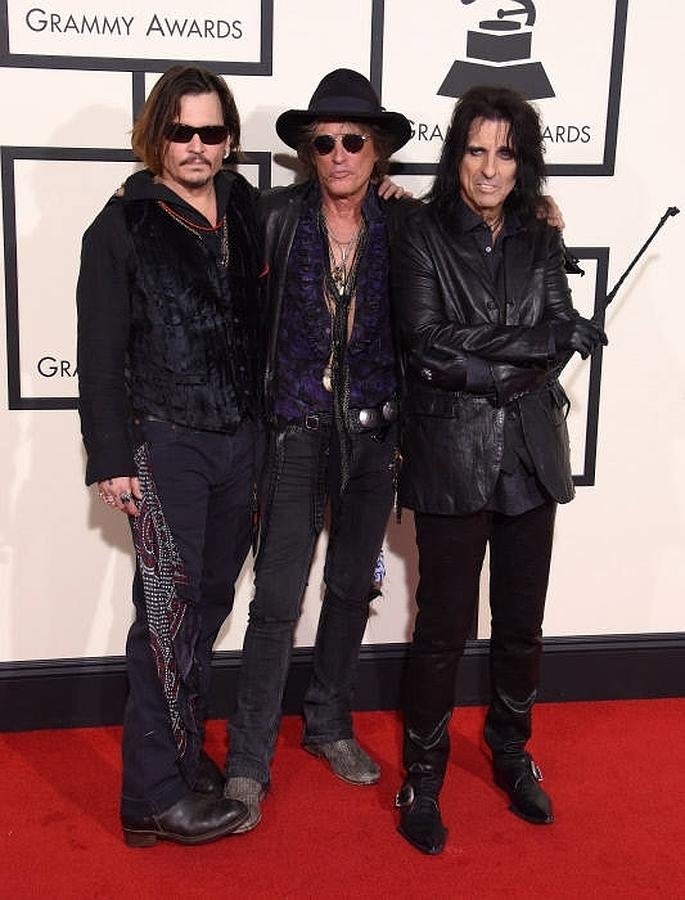 Johnny Depp, con Alice Cooper y Joe Perry. 