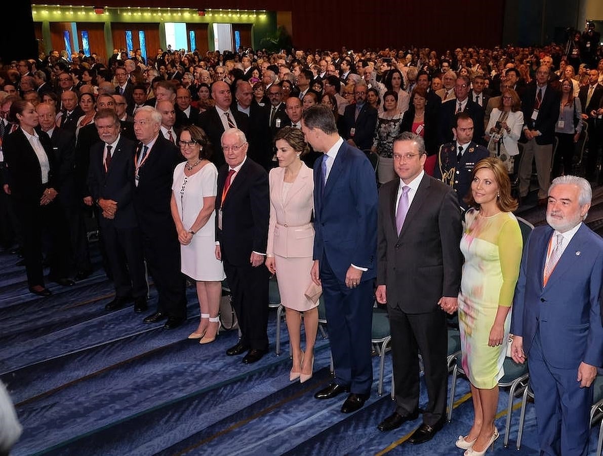 El rey Felipe VI de España y la reina Letizia, participan en la ceremonia de inauguración del VII Congreso Internacional de la Lengua Española, en San Juan (Puerto Rico). 