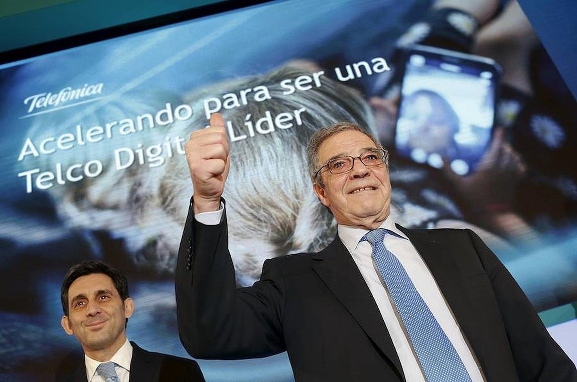 César Alierta, en primer plano, y su sucesor al frente de Telefónica, José María Álvarez-Pallete. 