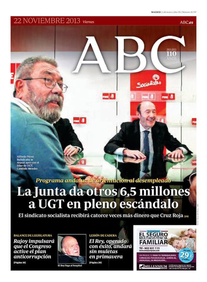 22 de noviembre 2013. La Junta da otros 6,5 millones a UGT en pleno escándalo
