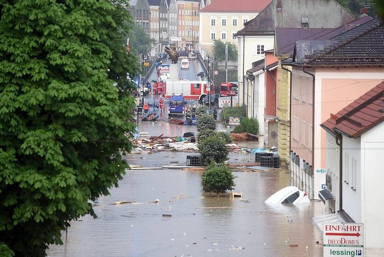 Vista general de las fuertes inundaciones en Simbach, Alemania. 