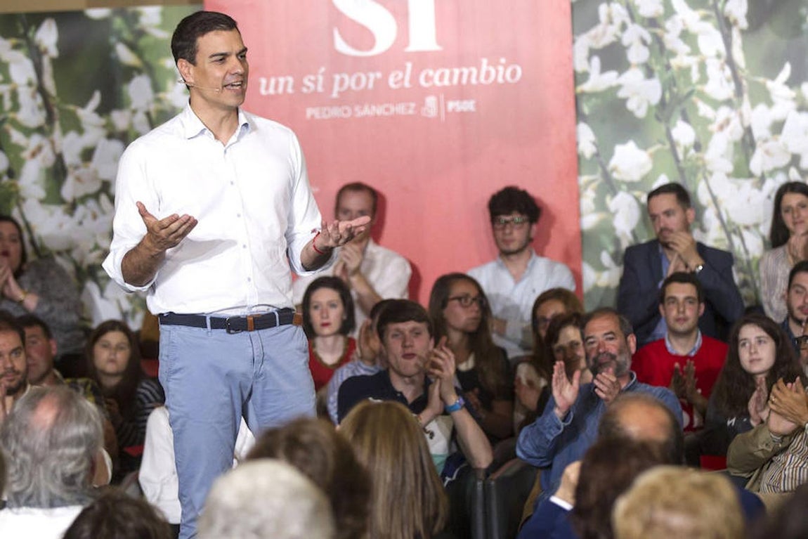 Pedro Sánchez, durante su participación en un mitin en Pontevedra para presentar el programa de medio rural del PSOE. 