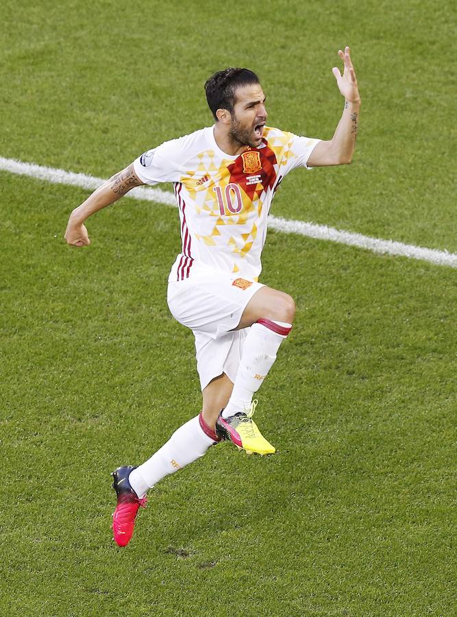 Cesc celebrando el gol de España. 