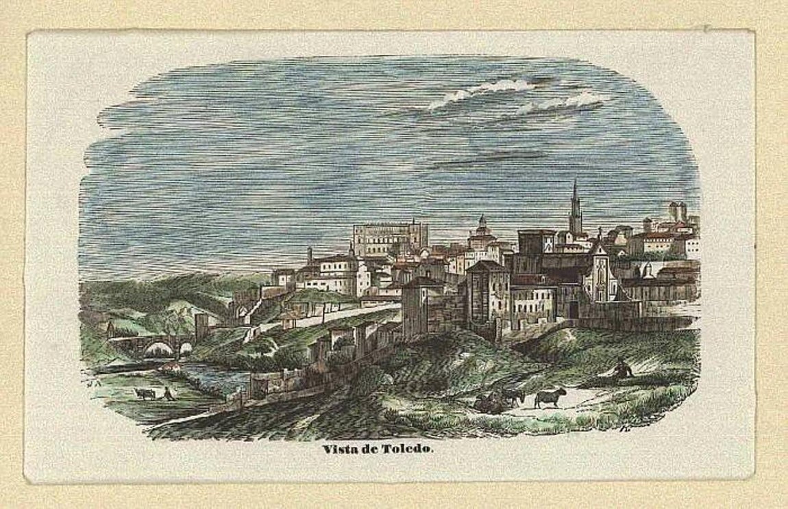 Grabado con el convento de Trinitarios (s. XIX) cercano a San Lázaro. Archivo Municipal de Toledo. 