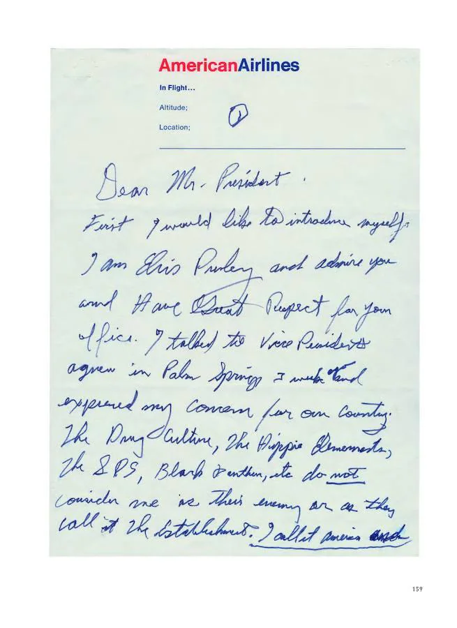 Primera página de una carta que Elvis le escribió al presidente Richard Nixon, con quien se reunió en 197o