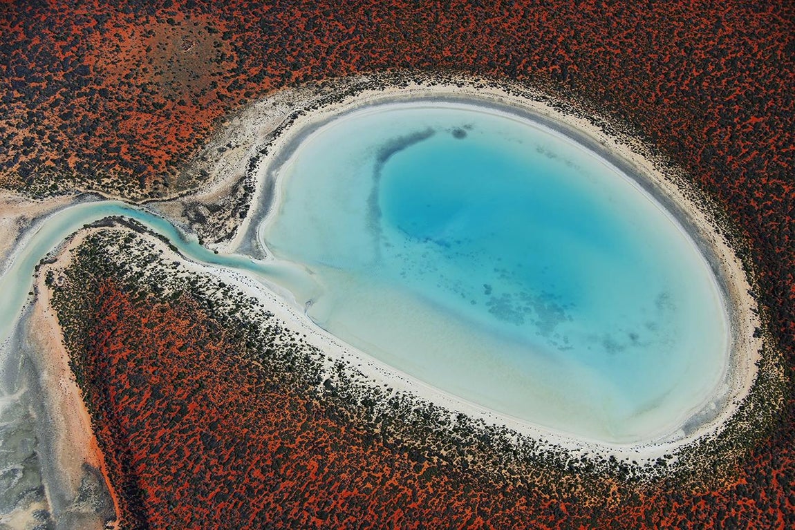 Belleza australiana. El fotógrafo Tommy Clarke, aficando en Londres, ha recorrido el mundo en busca de perspectivas únicas del Planeta tomadas desde el aire. El resultado de ese trabajo forma parte de la exposición Up in the Air, del 14 al 23 de octubre en The Old Truman Brewery. En la foto, Shark Bay, una gran bahía de la costa índica de Australia que fue declarada Patrimonio de la Humanidad por la Unesco en el año 1991