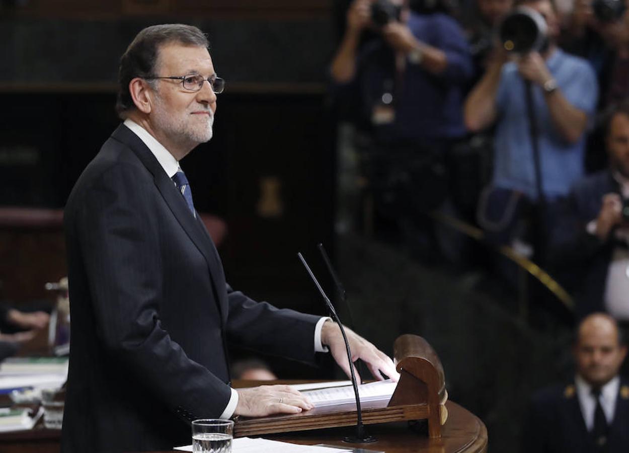 El presidente del Gobierno en funciones y líder del PP, Mariano Rajoy, durante su discurso de investidura.