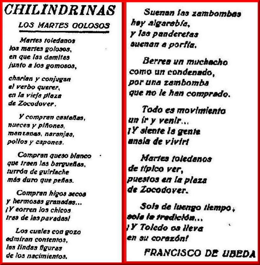 Versos sobre los Martes Golosos en El Castellano (19-diciembre-1929). 