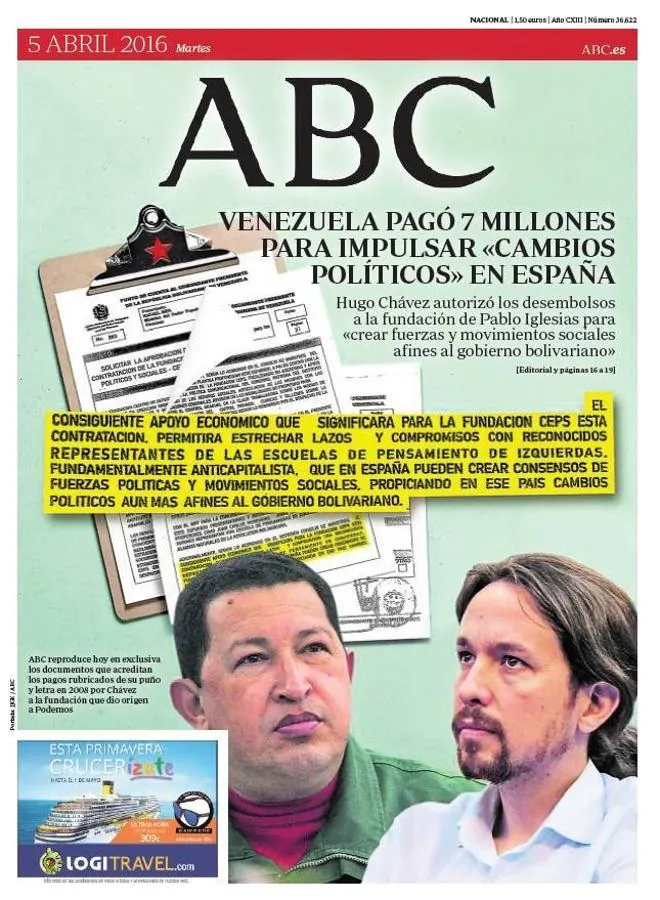 Los días 5 y 6 de abril de 2016, ABC mostró varios documentos oficiales de Venezuela en los que se hablaba del apoyo que se debía brindar (y se brindó) a Podemos para propiciar «cambios aún más afines al gobierno bolivariano». ABC - 5 de abril de 2016