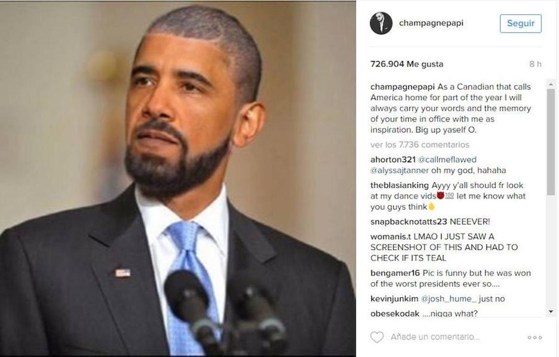 Drake (rapero). «Como un canadiense que llama América a casa durante parte del año siempre llevaré sus palabras y el recuerdo de su tiempo en el cargo conmigo como inspiración»