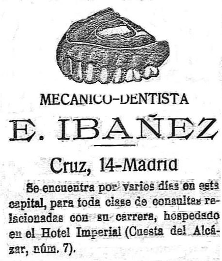 Consulta de Mecánico-Dentista en el Hotel Imperial (1909). 