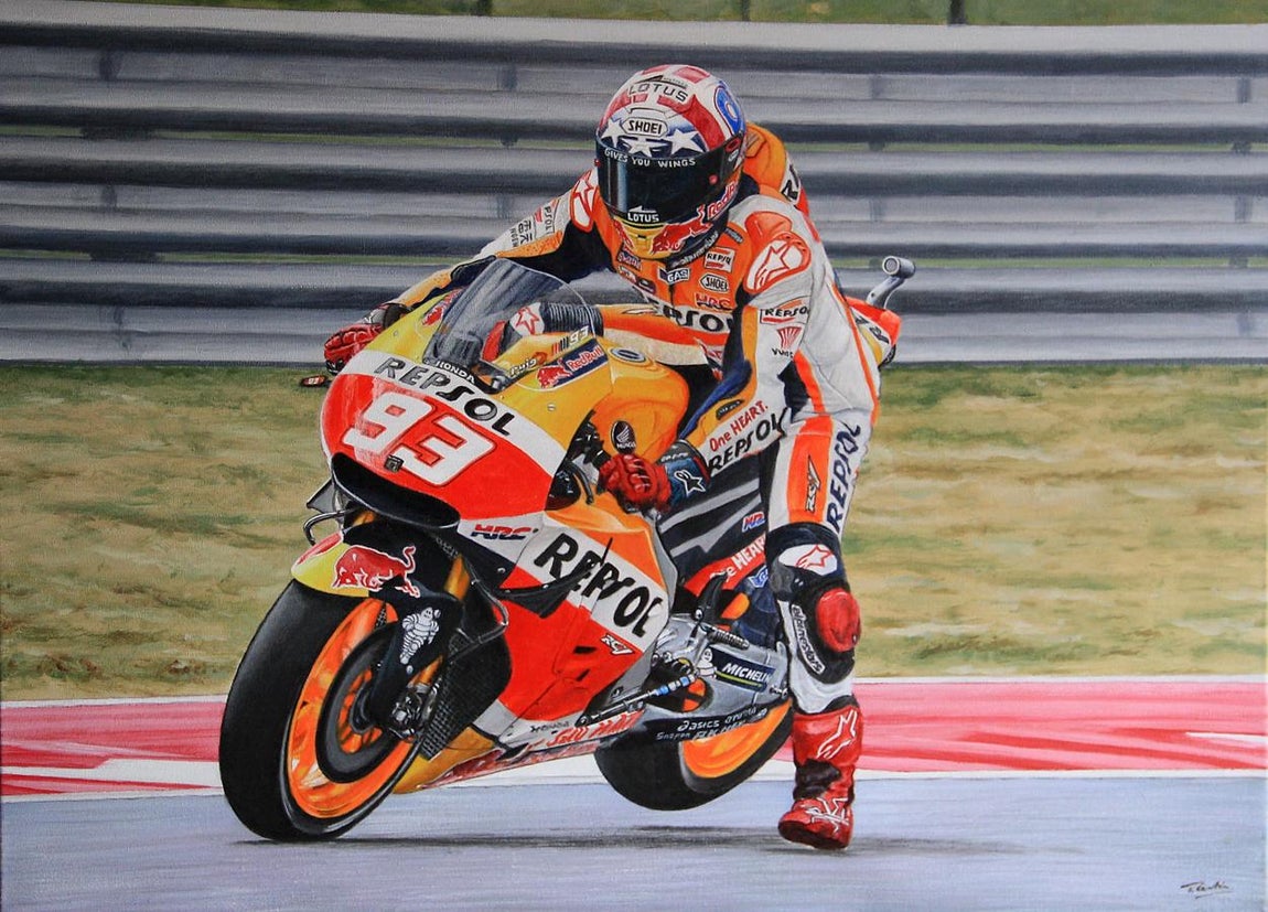 Pinturas hiperrealistas reviven el mejor año de Marc Márquez