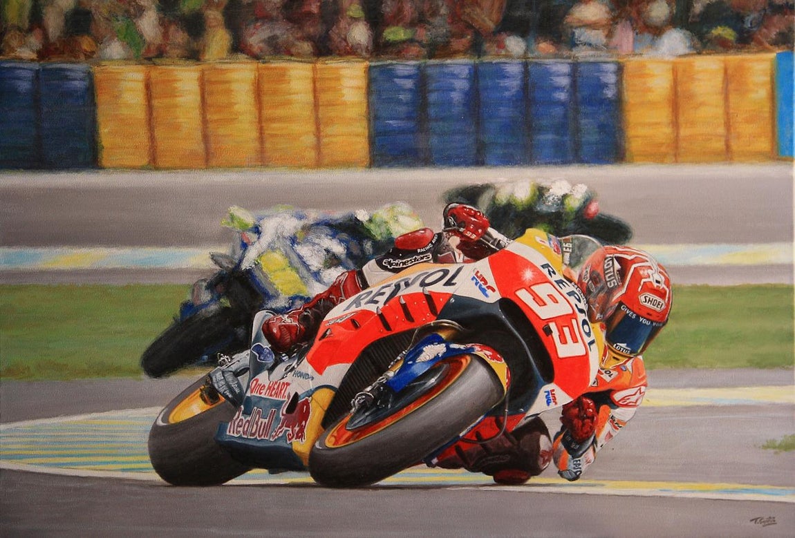 Pinturas hiperrealistas reviven el mejor año de Marc Márquez