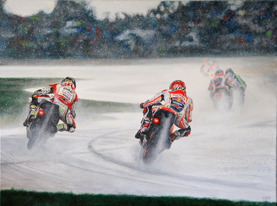 Pinturas hiperrealistas reviven el mejor año de Marc Márquez