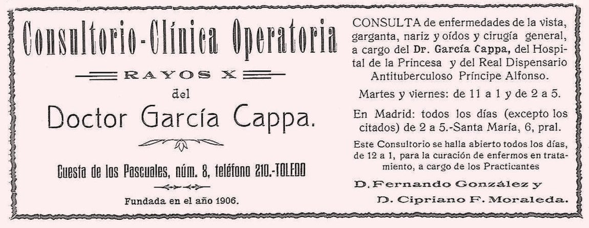 Anuncio de la Clínica del Dr. Luis García Cappa en 1915. 