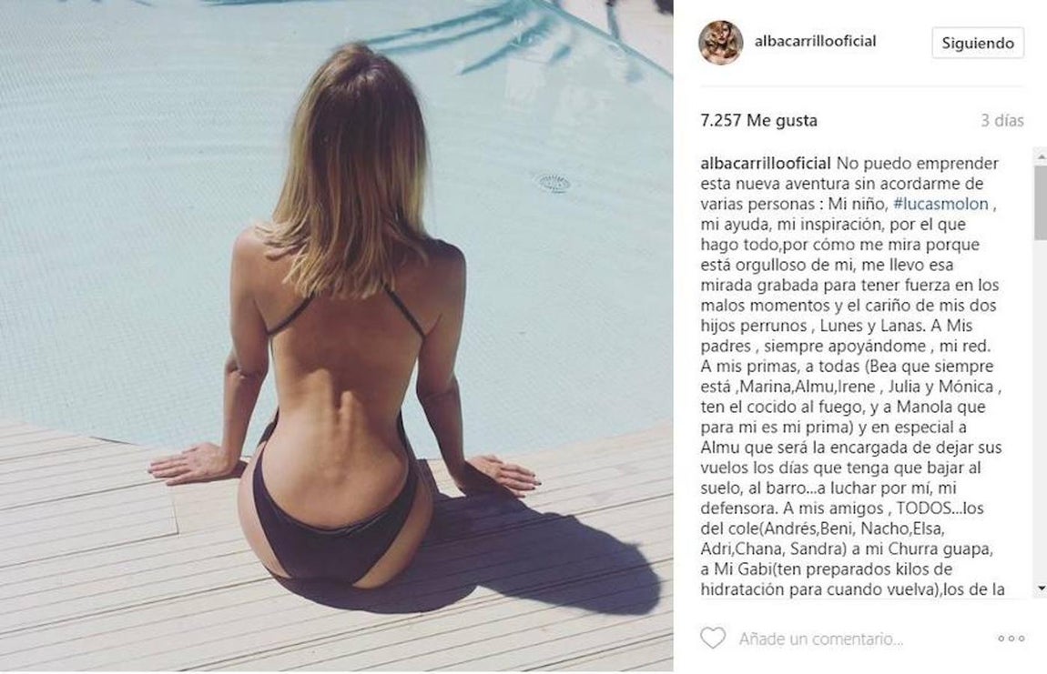 Alba Carrillo. La modelo aprovecha sus últimos días en España antes de iniciar una nueva aventura como concursante de «Supervivientes»