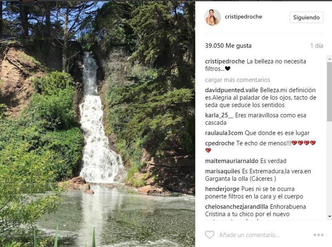 Cristina Pedroche. La presentadora se ha escapado unos días junto a su marido, el chef David Muñoz, a Garganta la Olla, en Cáceres