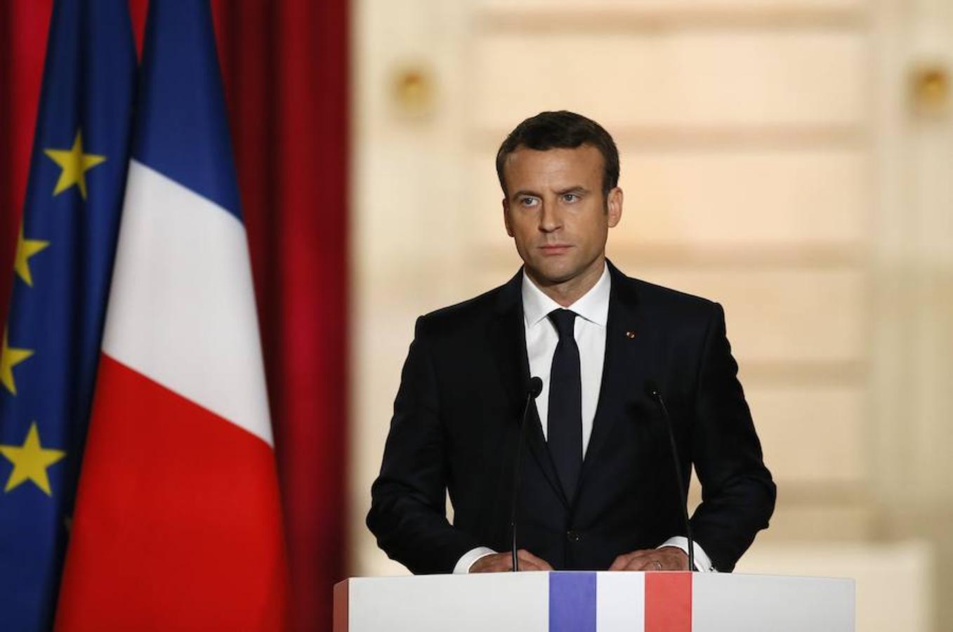 Emmanuel Macron da un discurso durante la toma de posesión de la presidencia de Francia.. 