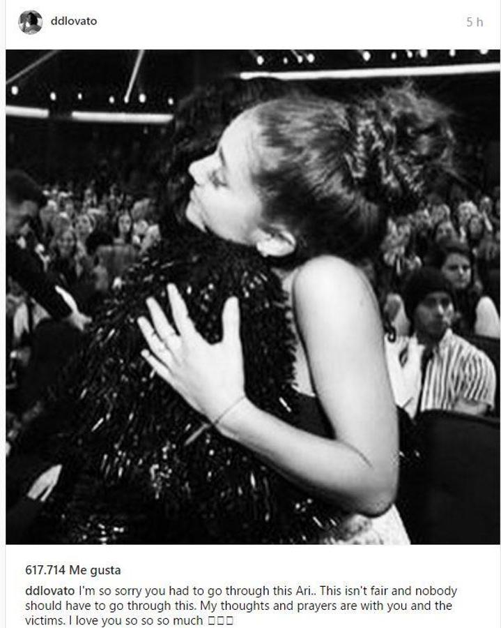 Demi Lovato, cantante. «Siento mucho que hayas tenido que pasar por esto Ari. Esto no es justo y nadie debería tener que pasar por esto. Mis pensamientos y oraciones están con usted y las víctimas. Te amo tanto tanto»