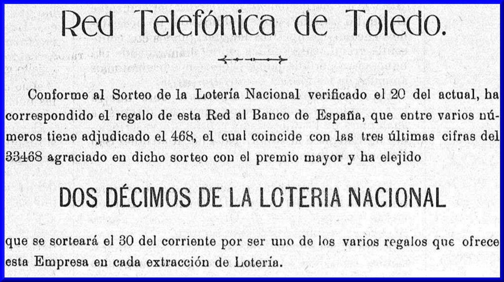 Promoción comercial de la Red Telefónica de Toledo en 1907. 