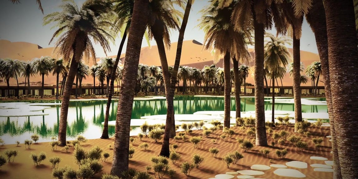 El hotel se construirá con un manantial de agua en medio.