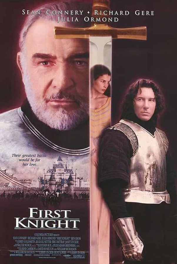 El primer caballero (1995). Junto a la figura de Rey Arturo, también está la del apuesto caballero Lanzarote.