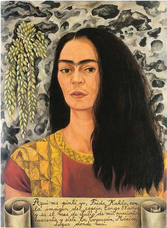 Autorretrato, Frida Kahlo. Los cuadros de la mexicana representan las primeras muestras de arte latinoamericana cuyo valor supera en una puja el millón de dólares. Cuando pintó «Autorretrato con el pelo suelo» tenía 40 años y estaba pasando una época especialmente delicada, durante ese año se sometió a aparatosas operaciones que le causaban mucho dolor. La manera en la que expresa sus sentimientos sobre el lienzo se pagó en la última subasta con 2.011.500