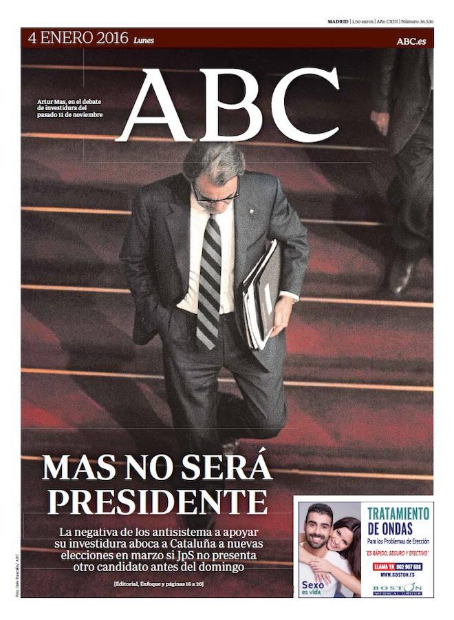 Finalmente los antisistema de la CUP condicionaron su apoyo a la retirada de Artur Mas, cuya aventura presidencial terminó con los primeros días de 2016. 