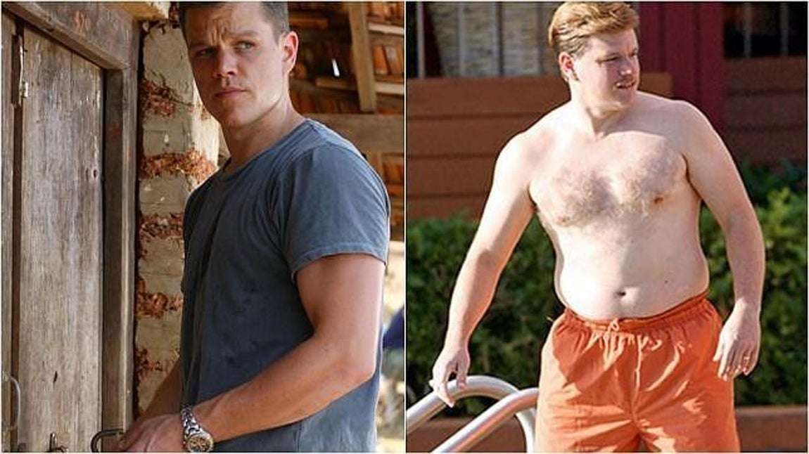 Matt Damon. Matt Damon siempre ha estado muy en forma. Incluso antes de involucrarse en películas como las de la saga Bourne. Nada que ver con «El soplón», cinta de Steven Soderbergh donde encarna al vicepresidente de una compañía que acaba colaborando con el FBI para destapar los manejos de la empresa. Casi 15 kilos engordó Damon a base de hamburguesas, pizza y cerveza. Sí, aseguró que se divertió mucho en el proceso.