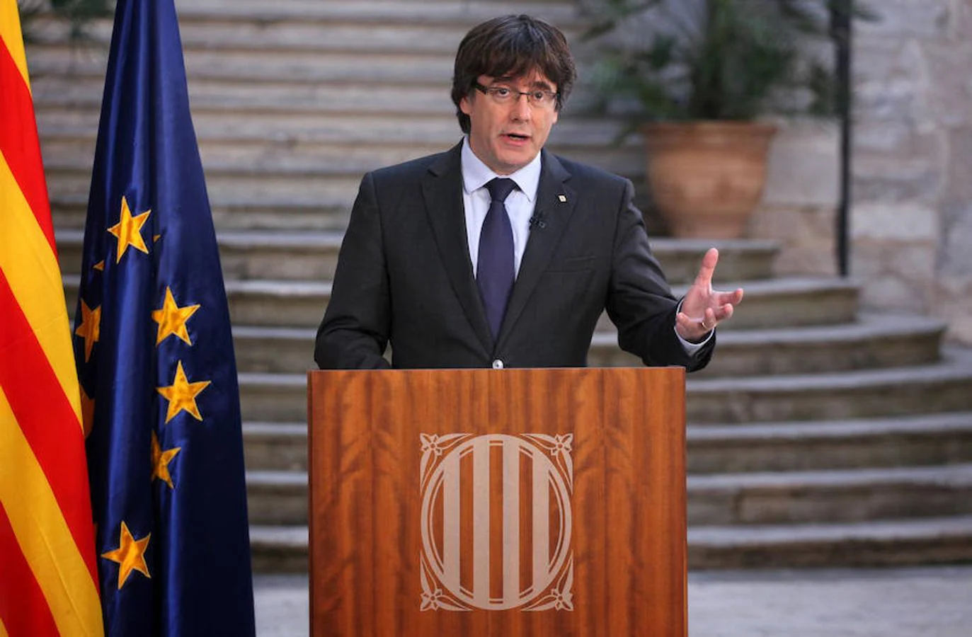Puigdemont, durante la declaración difundida por TV3. 
