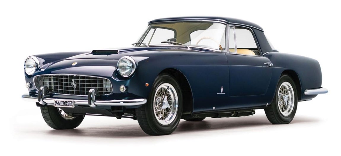 Ferrari 250 GT Cabriolet. Este clásico de 1960 tiene un valor estimado de millón y medio de euros. Pertenece a la segunda generación de descapotables de lujo Pinin Farina lanzada por Ferrari