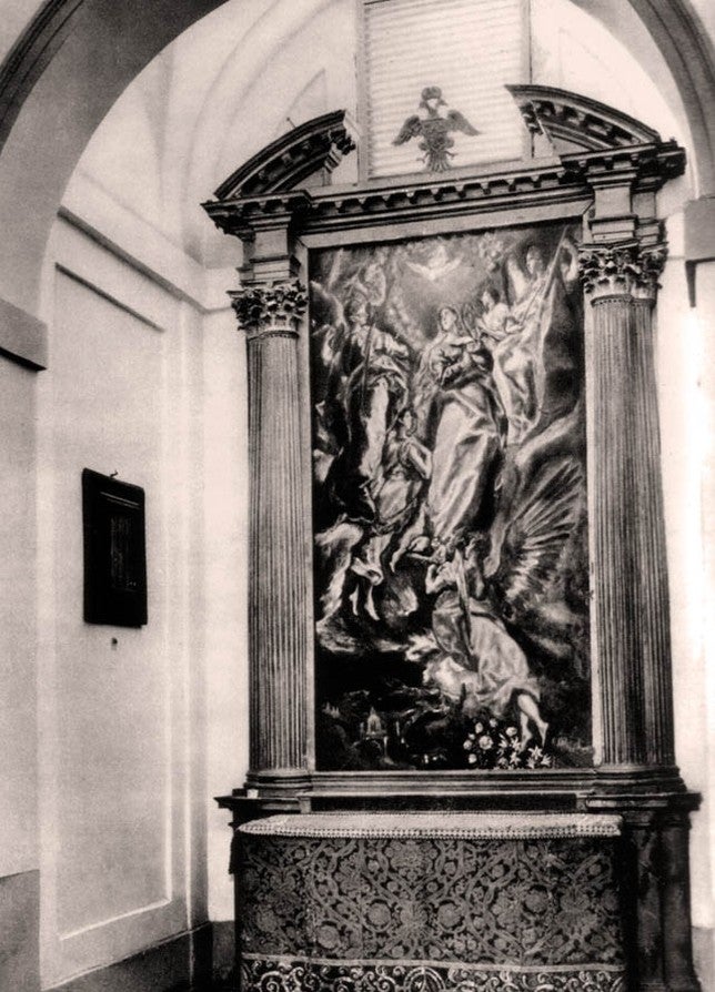 Retablo de la Asunción ya adecuado, en 1929, en su mismo lugar, para mostrase en el museo. 