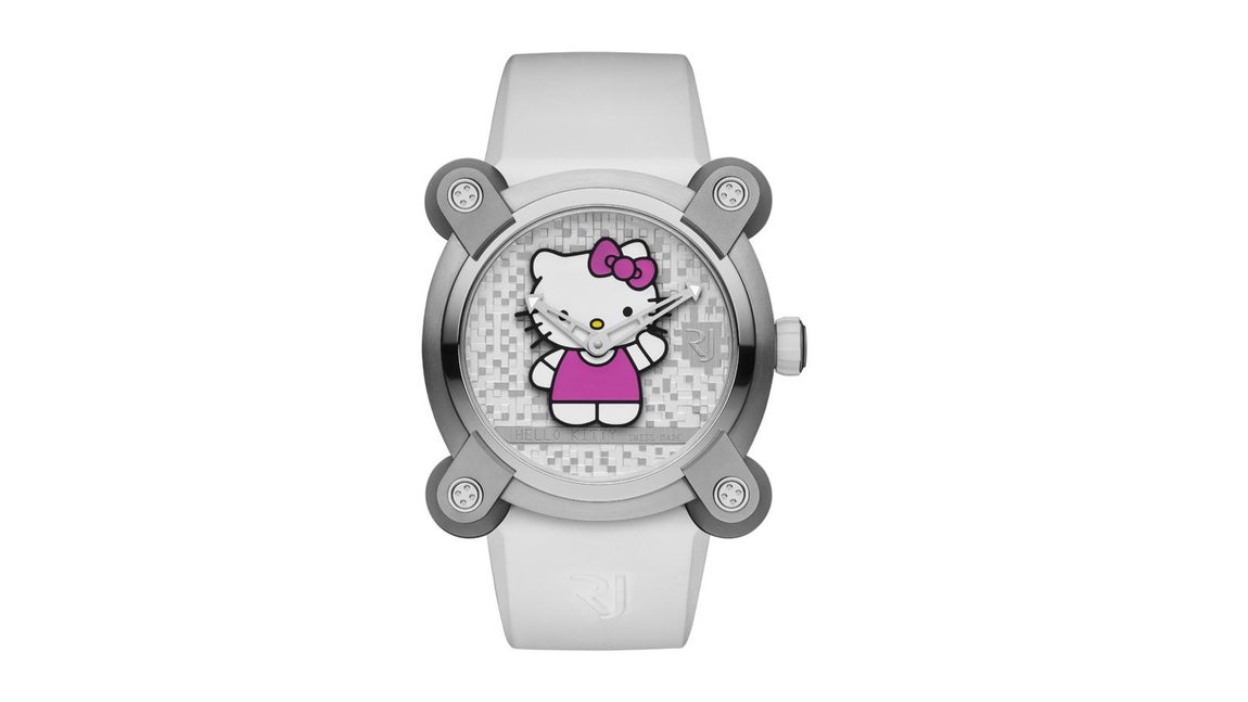 RJ X Hello Kitty. RJ-Romain Jerome-que presenta esta semana en el Salón Internacional de la Alta Relojería a su nuevo CEO, Marco Tedeschi- ha unido fuerzas con Sanrio para homenajear a Hello Kitty, un icono de la cultura pop desde su creación a mediados de los años 1970. En esta nueva colaboración, ambas marcas comparten su afinidad por el concepto de la felicidad y de hacer sonreír a la gente. Con esta primera colección RJ exclusiva para mujeres, la marca rinde tributo a un personaje icónico, cuya marcada personalidad y diseño invariable (y por ende reconocible) hacen de ella un símbolo multigeneracional para mujeres de todas las edades
